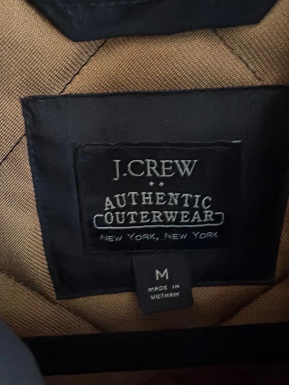 J. Crew Quilted Navy Zip-Front Vest with Tan Trim
